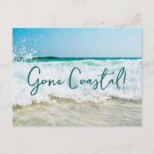 Gone Coastal New Home Wave On Beach Watercolor Announcement Postcard