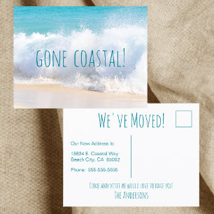 Gone Coastal New Home Wave On Beach Watercolor Announcement Postcard