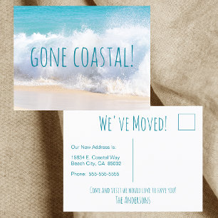 Gone Coastal New Home Wave On Beach Watercolor Announcement Postcard