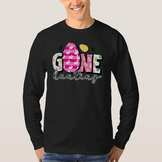 Gone Eggs Hunting Easter Cute Happy Easter Bunny T-Shirt (Front)