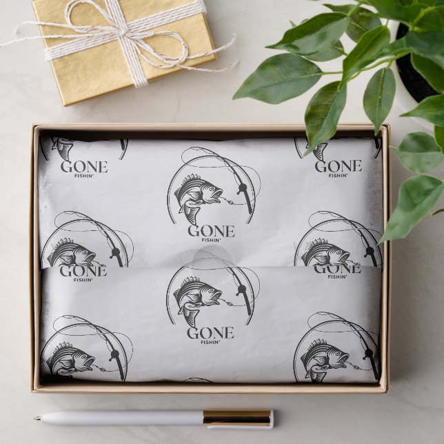 Gone Fishin' | Black And White  Tissue Paper (Gift)