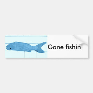 gone fishin blue fish logo bumper sticker