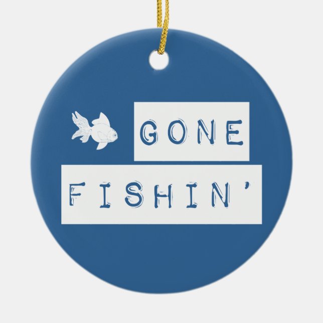 Gone Fishin' (custom colours) Ceramic Tree Decoration (Front)