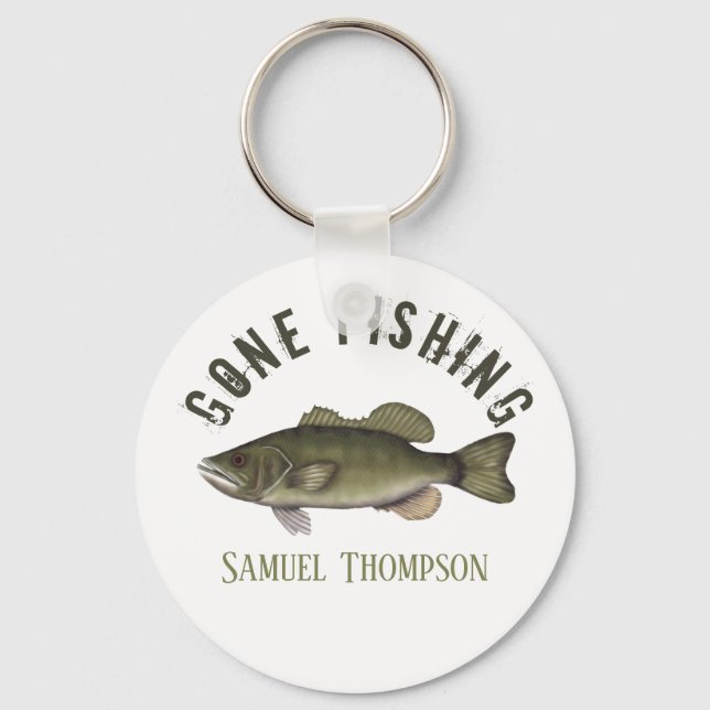 Gone Fishing Bass Fish Modern Fisherman Cute Key Ring (Front)