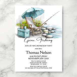 Gone Fishing Beach Chair Fishing Rod Retirement  Invitation