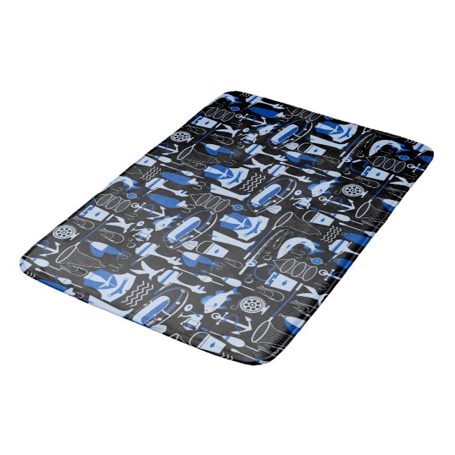 Gone Fishing Blue Pattern Bath Mat (Angled)