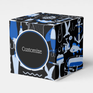 Gone Fishing Blue Pattern  Cube Favour Box