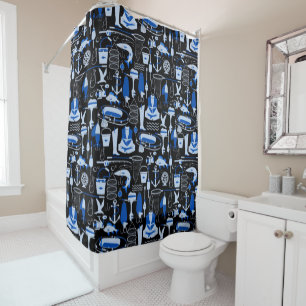 Gone Fishing Blue Pattern Shower Curtain