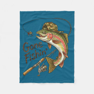 Gone Fishing Camouflage Trout Fish Vintage Fishing Fleece Blanket