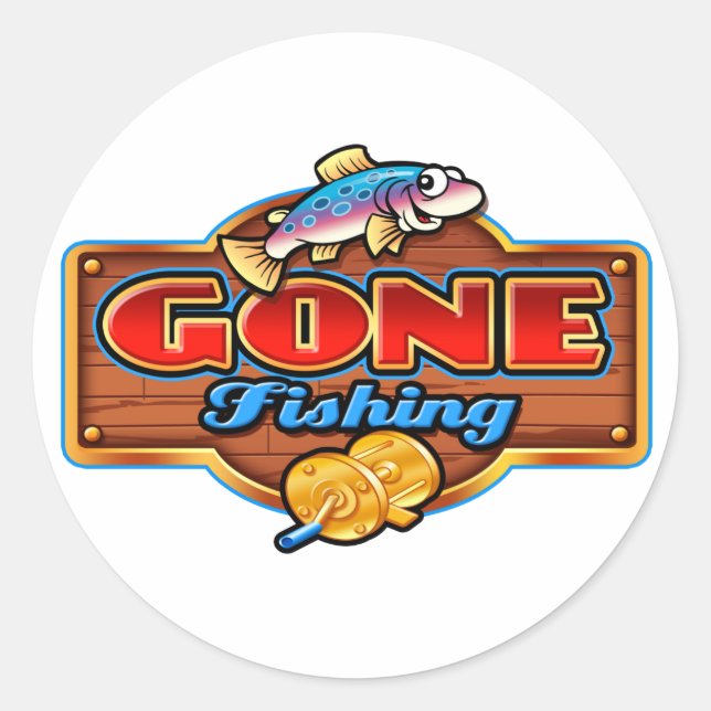 GONE FISHING CLASSIC ROUND STICKER (Front)