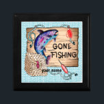 Gone Fishing custom name Gift Box<br><div class="desc">Gone Fishing custom name gift box, Fishing apparel, Fisherman t-shirts, Fishing gifts by ArtMuvz Illustration. Rustic Gone Fishing t-shirt for sailors, fishermen. Fishing Dad apparel, nautical christmas gifts, fishing t-shirt, gifts and sailor apparel.To personalise click on "personalise this template" then edit the fields provided for your custom gift. You can...</div>