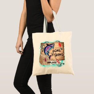 Gone Fishing custom name tote bag