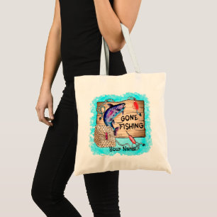 Gone Fishing custom name tote bag