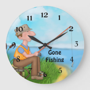 Gone Fishing Fisherman Large Clock