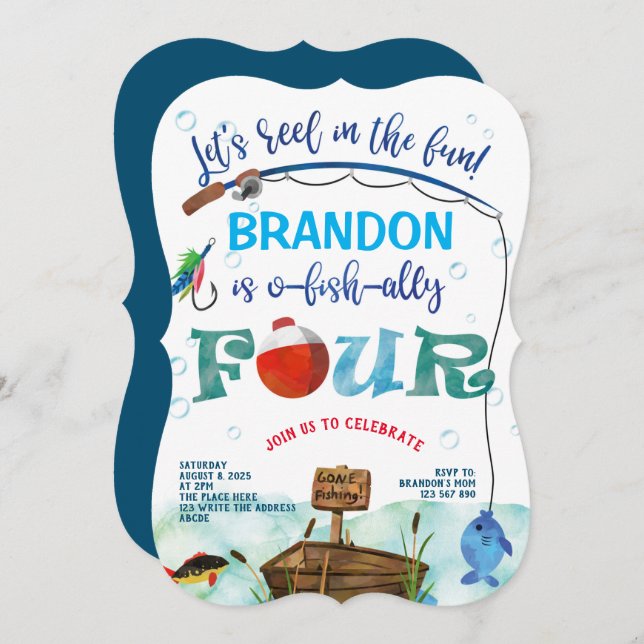 Gone Fishing fourth birthday little fisherman Invitation (Front/Back)