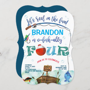 Gone Fishing fourth birthday little fisherman Invitation