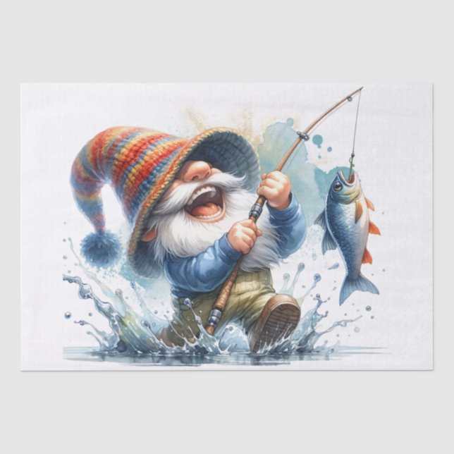Gone Fishing Gnome Tissue Paper (Front)