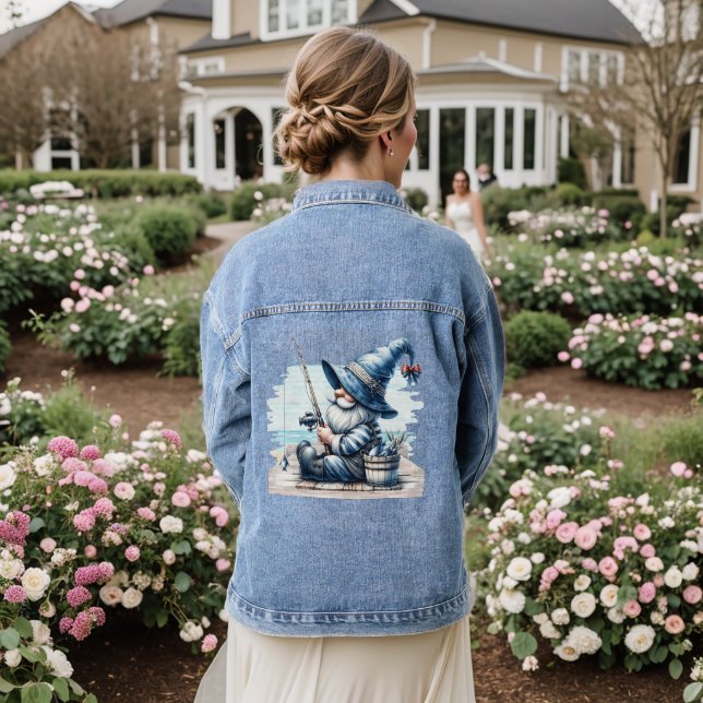 Gone Fishing Gnome Women's Denim Jacket (Wedding Back)