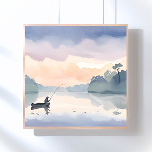 Gone Fishing   Lake Airy Watercolor Peaceful Poster
