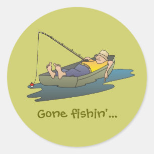 Gone fishing - lazy boat day classic round sticker