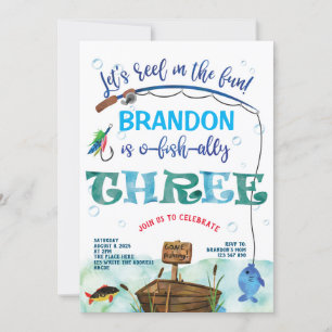 Gone Fishing, O-fish-ally, 3rd birthday fishing  Invitation