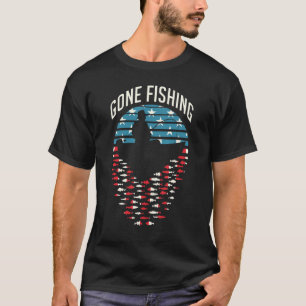 Gone Fishing Retro Sunset Fisherman Dad Usa Flag T-Shirt