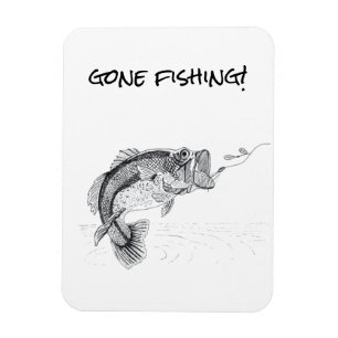 Gone Fishing Sign with Big Mouthed Bass Magnet