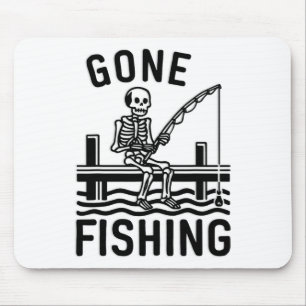 Gone Fishing Skeleton Funny Halloween Fishing 1 Mouse Pad
