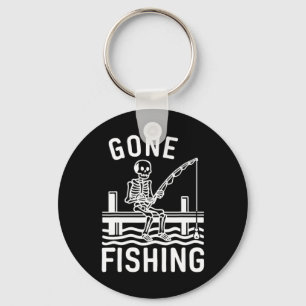Gone Fishing Skeleton Funny Halloween Fishing  Key Ring