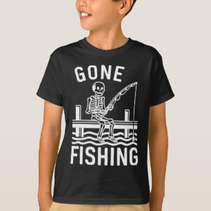 Gone Fishing Skeleton Funny Halloween Fishing T-Shirt