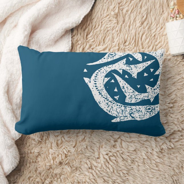 GONE FISHING STURGEON WOODCUT ART LUMBAR CUSHION (Blanket)