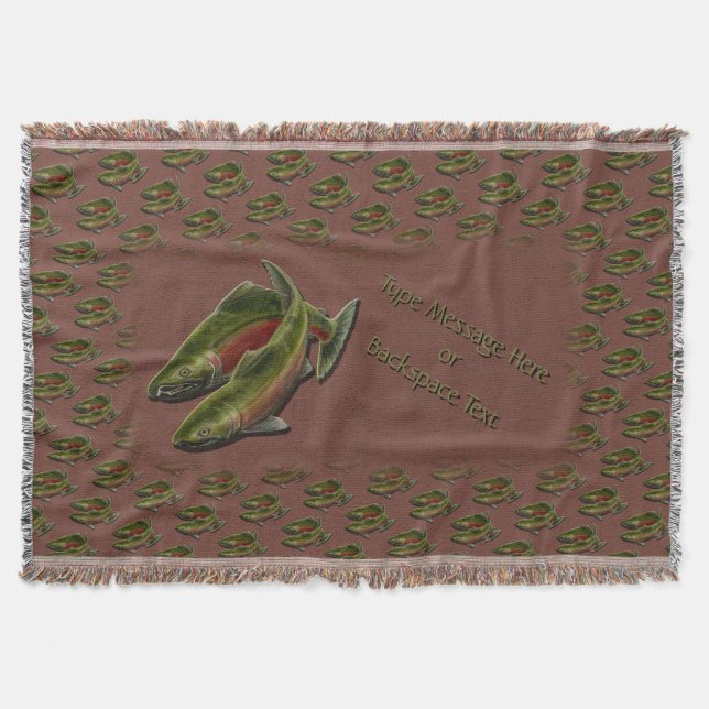 Gone Fishing Throw Blanket Coho Salmon Fish Gift (Front)