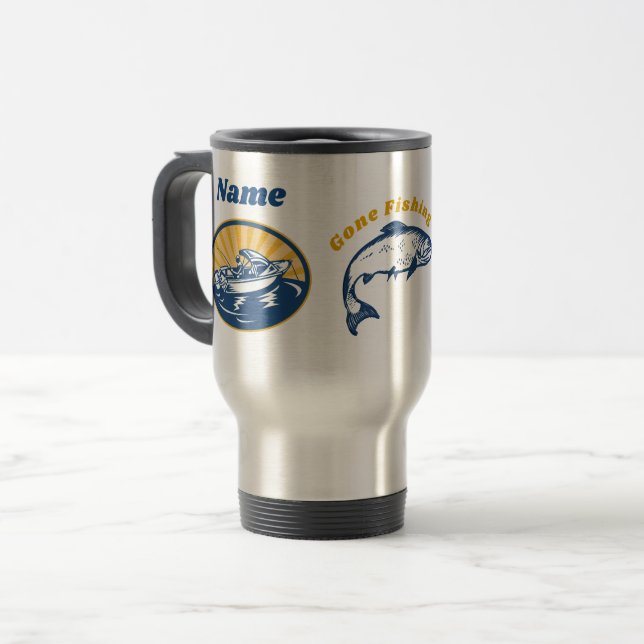 Gone Fishing Travel Coffee Mug Personalised (Front Left)