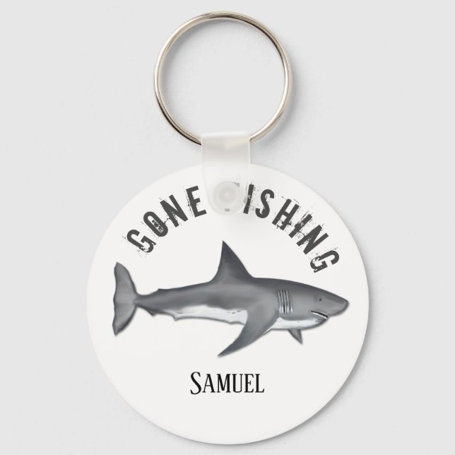 Gone Fishing Tuna Fish Modern Fisherman Cute Key Ring (Front)