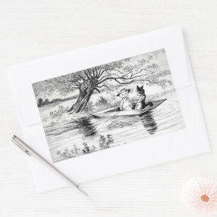 Gone Fishing with Lover, Louis Wain Rectangular Sticker