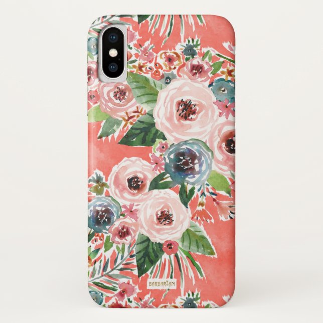 GONE FLORAL Feminine Coral Rose Print Case-Mate iPhone Case (Back)
