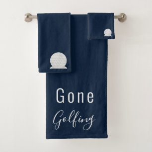 Gone Golfing Dark Blue Background White Golf Balls Bath Towel Set