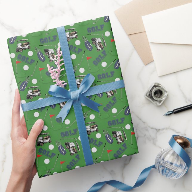 Gone Golfing on Grass Green Wrapping Paper (Gifting)