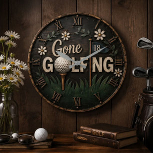 Gone Golfing Rustic Floral Golfer Gift Large Clock