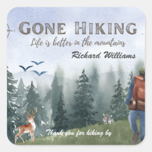 Gone Hiking Life is Better Mountains Hiker Deer Square Sticker
