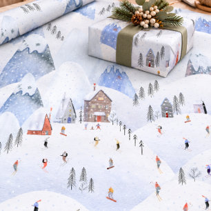 Gone Skiing For Christmas Snowy Mountain Skiers Wrapping Paper