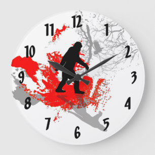 Gone Squatchin, black bigfoot Large Clock