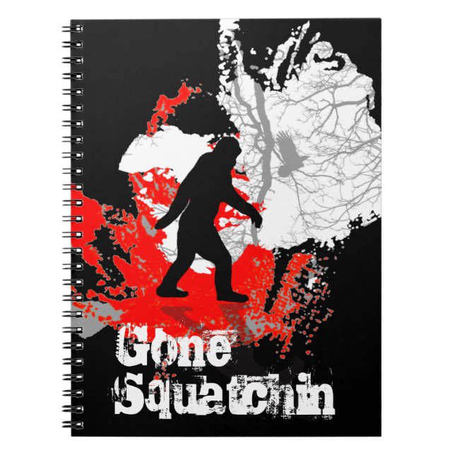 Gone Squatchin, black bigfoot Spiral Notebook (Front)