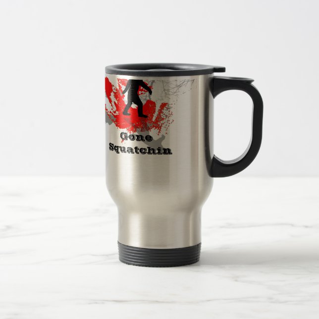 Gone Squatchin, black bigfoot Travel Mug (Right)