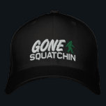 Gone Squatchin - black white and green Embroidered Hat<br><div class="desc">Gone Squatchin chocolate black white and green baseball cap. 

 Custom colours available.  Send me a message with what you have in mind. (click contact) above.</div>