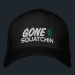 Gone Squatchin - black white and green Embroidered Hat<br><div class="desc">Gone Squatchin chocolate black white and green baseball cap. 

 Custom colours available.  Send me a message with what you have in mind. (click contact) above.</div>