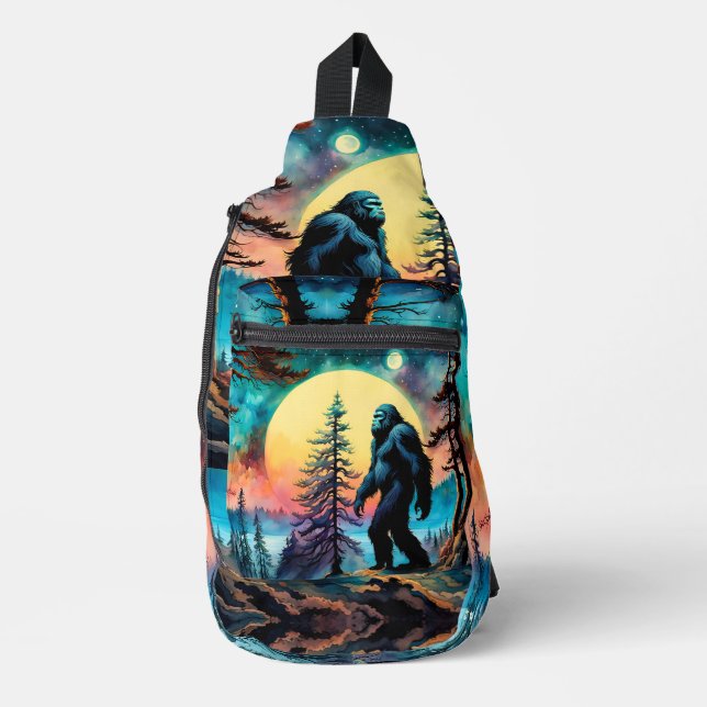 Gone Squatchin' Colourful Sasquatch Landscape Acce Sling Bag (Front)