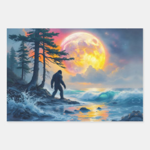 Gone Squatchin' Colourful Sasquatch Landscape II Wrapping Paper Sheet
