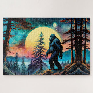 Gone Squatchin' Colourful Sasquatch Landscape Jigsaw Puzzle