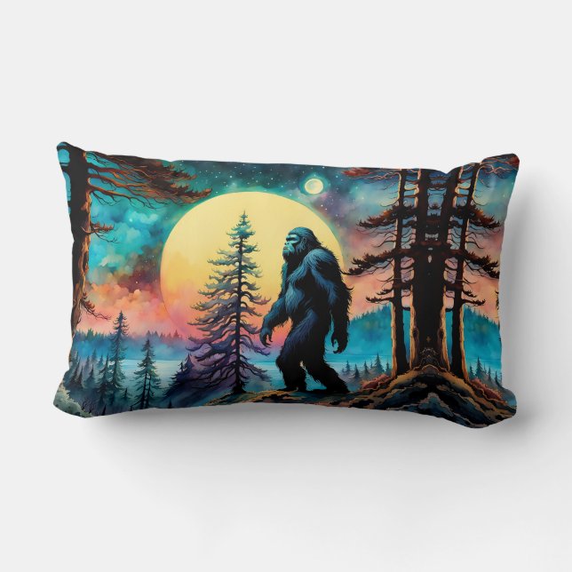 Gone Squatchin' Colourful Sasquatch Landscape Lumbar Cushion (Back)